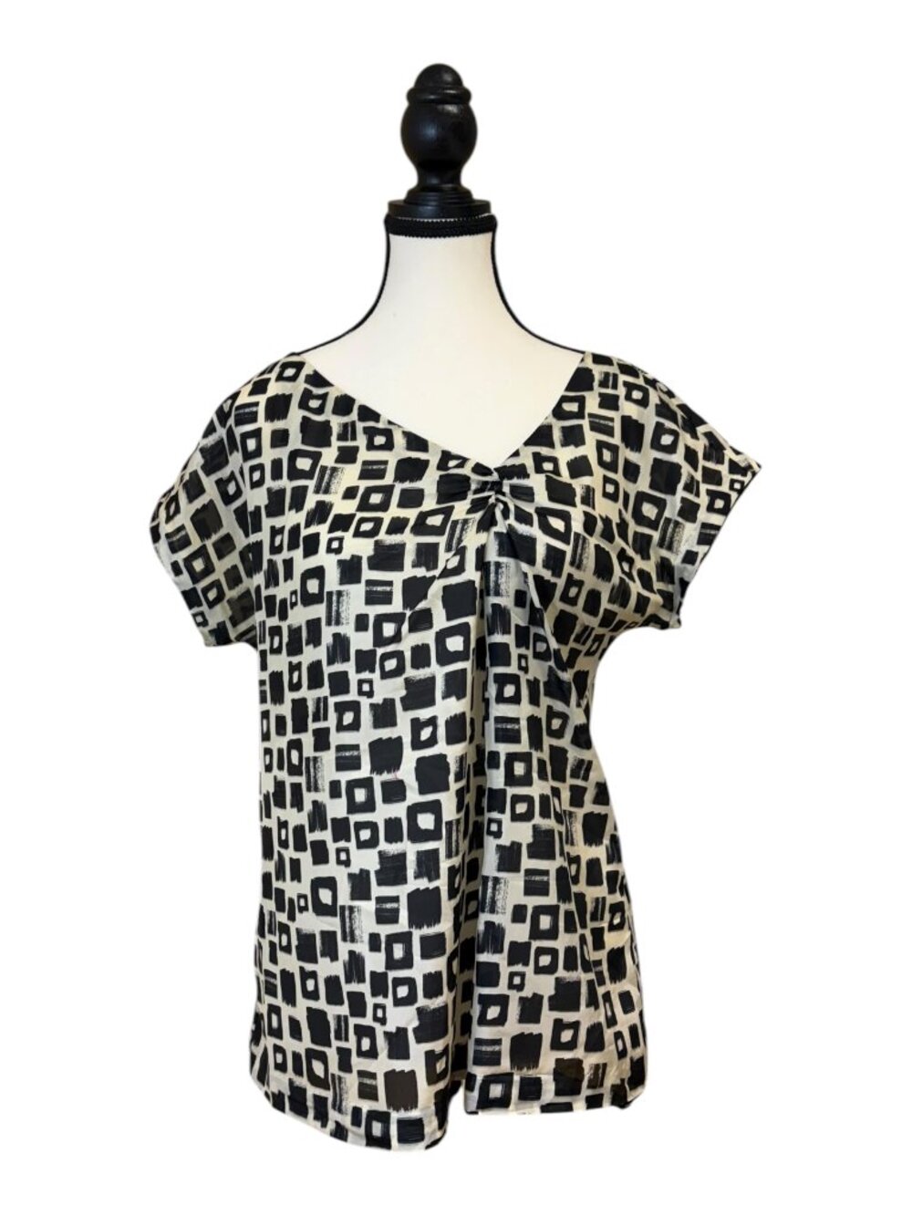 Michael Kors Black & Cream Print Silk Blouse (M)